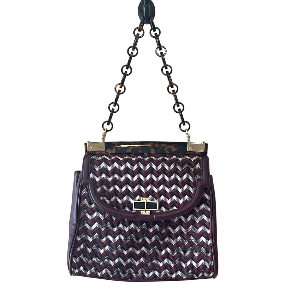 Tory Burch Needlepoint Chevron Resin‎ Chain Top Handle Bag